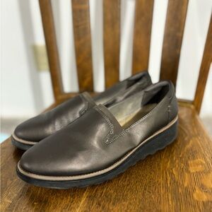 Clarks Black Leather Slip-On Shoes
